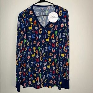 Little Sleepies Blue Alphabet Print Top